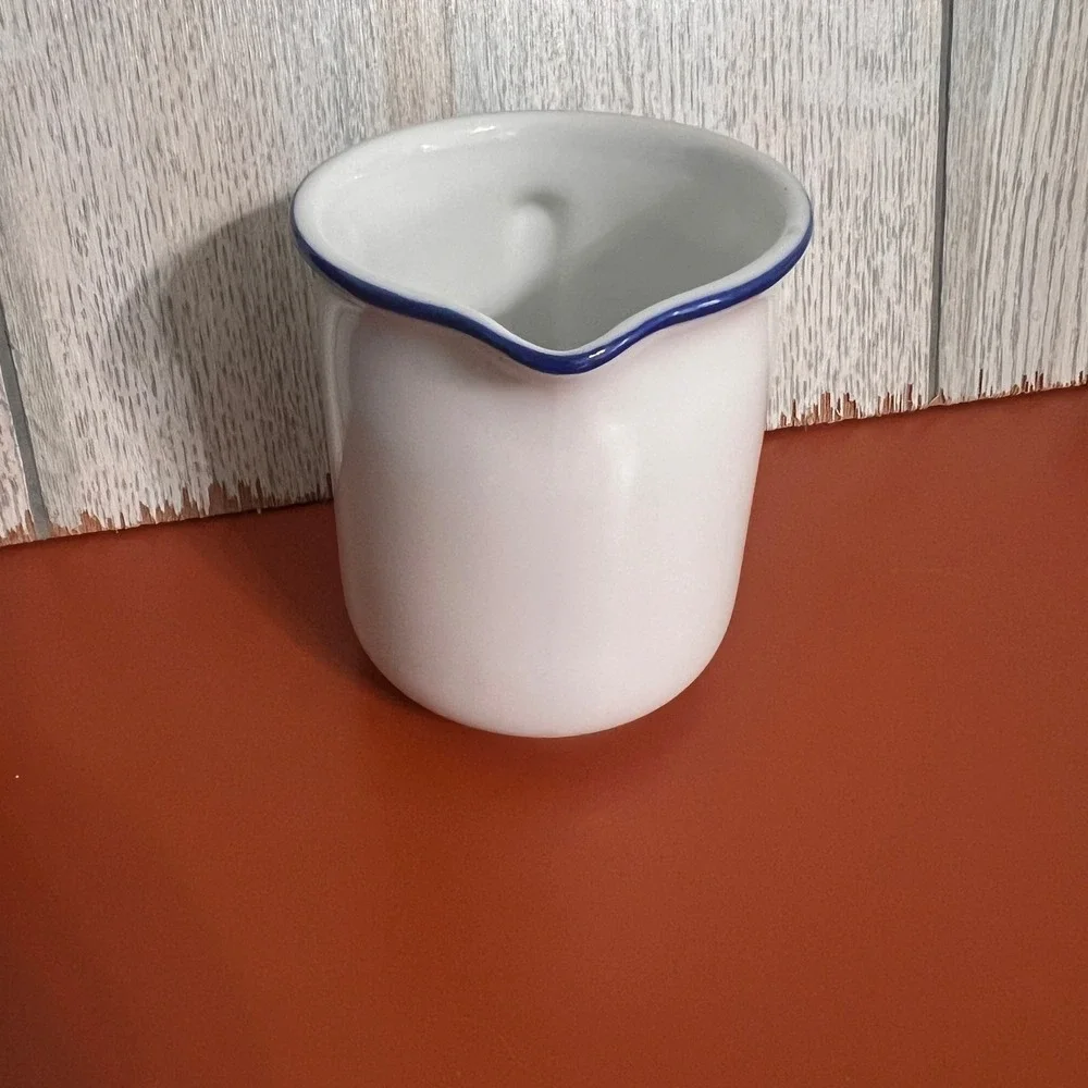Modern Herb Fine Porcelain China Creamer Pitcher White Blue Rim‎ Japan 3